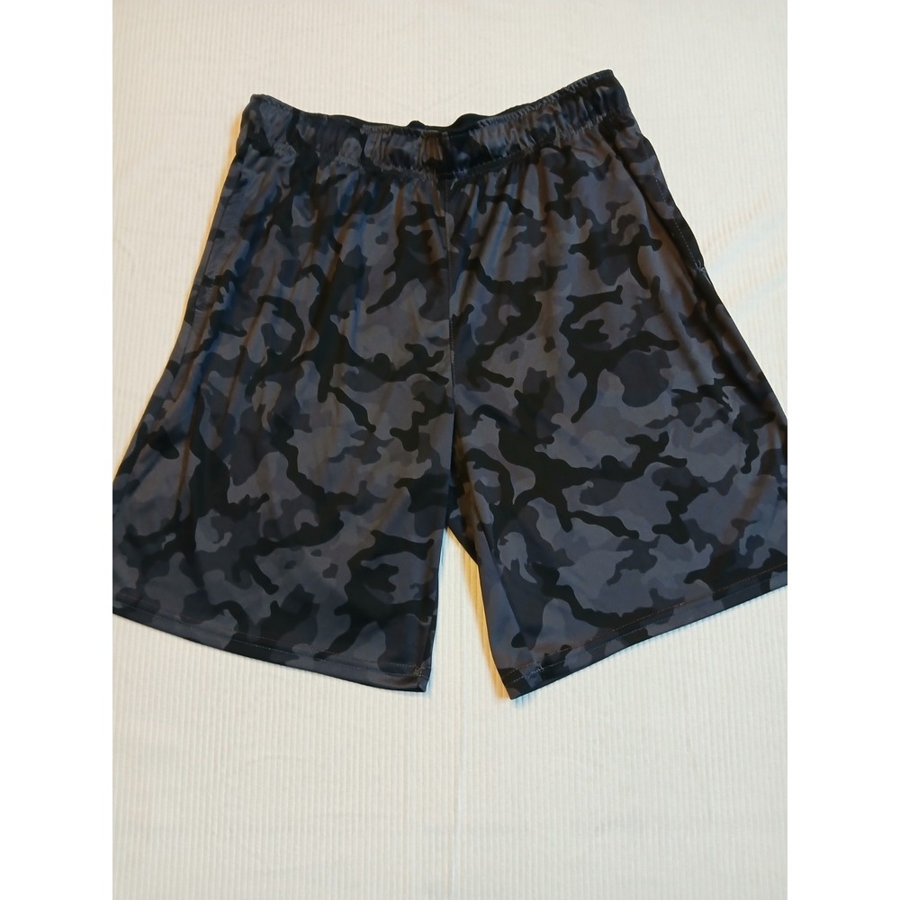 Mens Camo Athletic Shorts Gray Black Camouflage Gym Running Shorts Size Medium